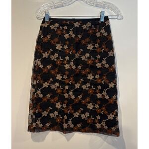 Vintage DEKOZ Floral Wool Embroidered Skirt Sheer Overlay Lined Womens Size 6